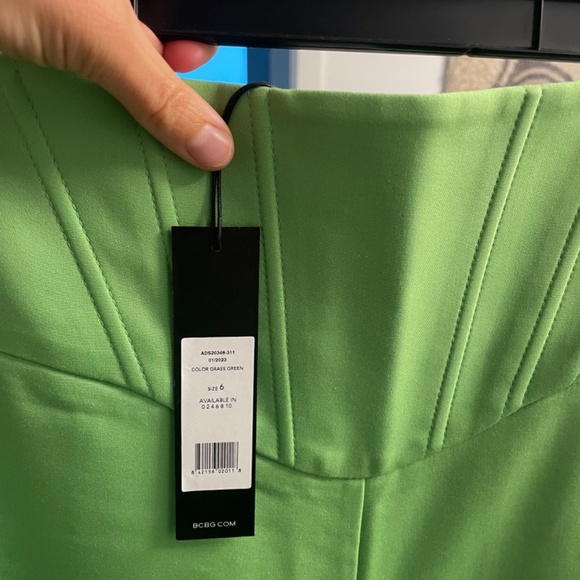Size 6 NWT bcbg neon green pant and top, white linen, and anthropology dress - Picture 2 of 9